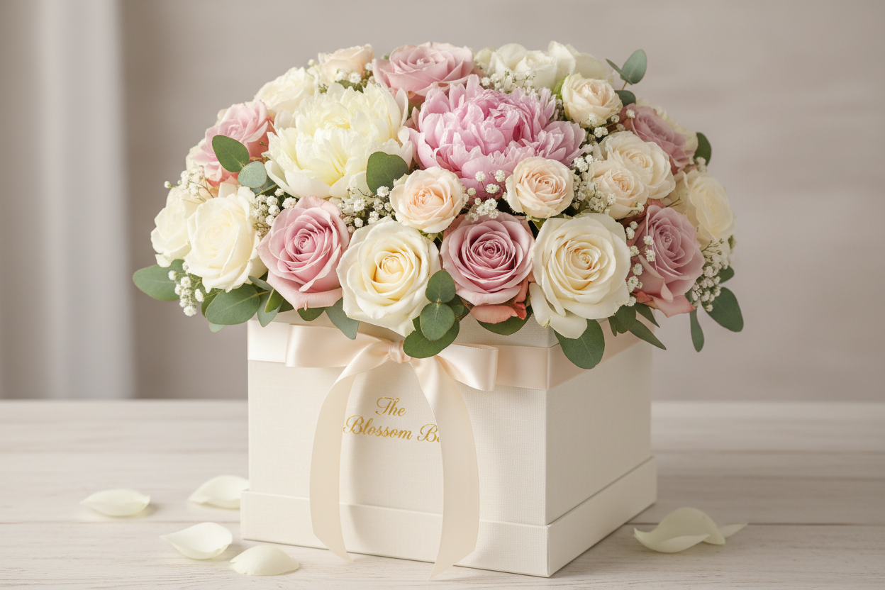 Write The Blossom Box on it